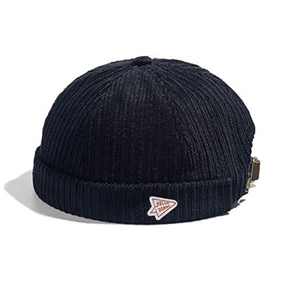 Men Hats Docker Cap Hats Beanie Sailor Cap Worker Hat Rolled Cuff Retro Brimless Hat with Adjustable - color: 0072-black