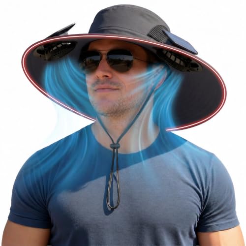Zaximap Solar Fan Hat with Steel Brim for Men Women UPF 50+ Garden Outdoor Fishing Beach Essential - color: Grey