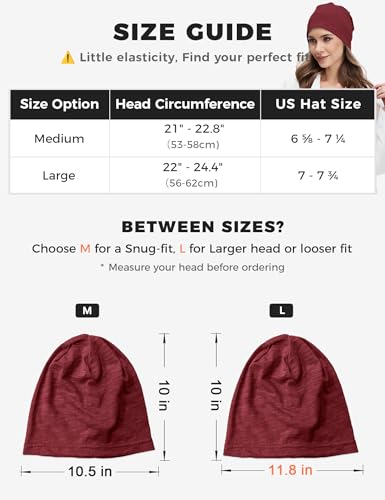 ROYBENS Lightweight 100% Cotton Slouchy Summer Beanie Men Women, Chemo Cap - color: 1pc Wine Red, size: Medium