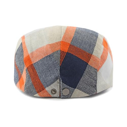 Plaid Newsboy Hats Flat Cap for Men Women Ivy Catsby Cabbie Driving Hat - color: Plaid-01-orange