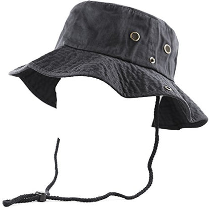The Hat Depot Cotton Stone-Washed Safari Wide Brim Foldable Double-Sided Sun Boonie Bucket Hat - color: 2. Cotton - Charcoal, size: Large-X-Large