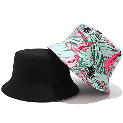 Unisex Print Double-Side-Wear Reversible Bucket Hat - color: Flamingo Green