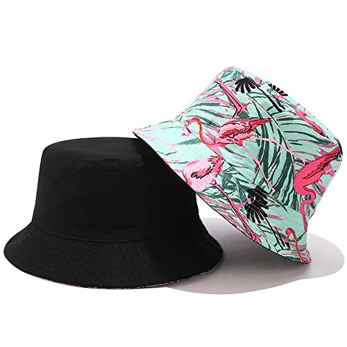 Unisex Print Double-Side-Wear Reversible Bucket Hat - color: Flamingo Green