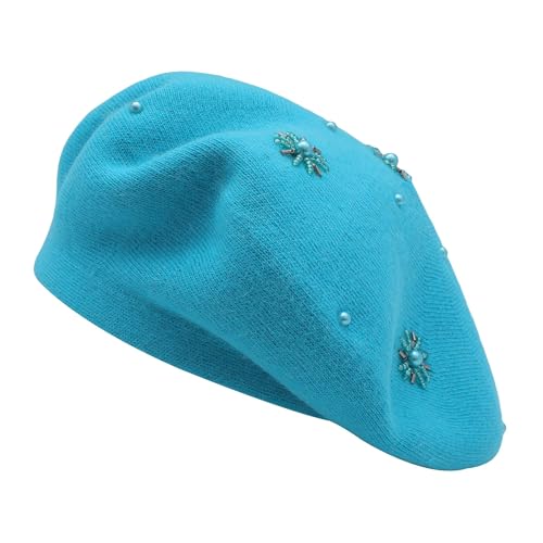 ZLYC Women French Beret Hat Reversible Knit Thickened Warm Artist Cap - color: Plain Blue
