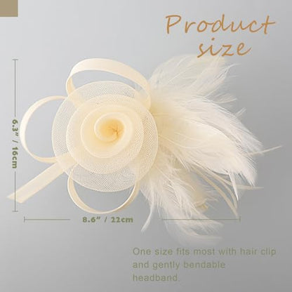 DRESHOW Fascinators Hats for Women Tulle Feather Tea Party Fascinator Hats - color: Cream White