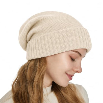 Facecozy Satin Lined Beanie for Women Soft Satin Lining Slouchy Winter Hats - color: Beige