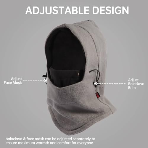 Balaclava Ski Mask: Thermal Windproof Polar Fleece Hood, Adjustable & Convertible Winter Face Mask for Men Women - color: Gray/Black