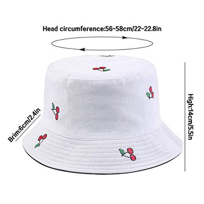 XYIYI Cute Bucket Hat Beach Fisherman Hats for Women, Reversible Double-Side-Wear - color: Cherry