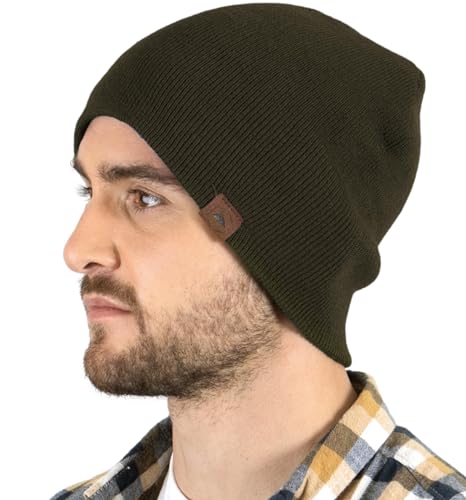 Tough Headwear Knit Beanie Hat - Stretch Fit Winter Hats for Men - Breathable Beanie for Women - Durable Acrylic Winter Cap - color: Army Green