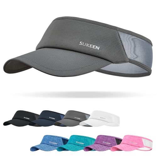 Sukeen Sports Sun Visor Men Women Lightweight Portable Cooling Stretchy Visor Hat for Running, Golf, Daily Wear - color: Grey