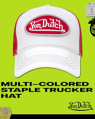 Von Dutch Unisex Trucker Hat, Colorblock, Mesh Back, Curved Bill, Snapback - color: Gym Red