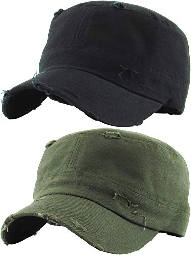 Funky Junque Vintage Newsboy Cap, Women's Cadet Cabbie Hat - color: 2 Pack - Distressed Black & Olive