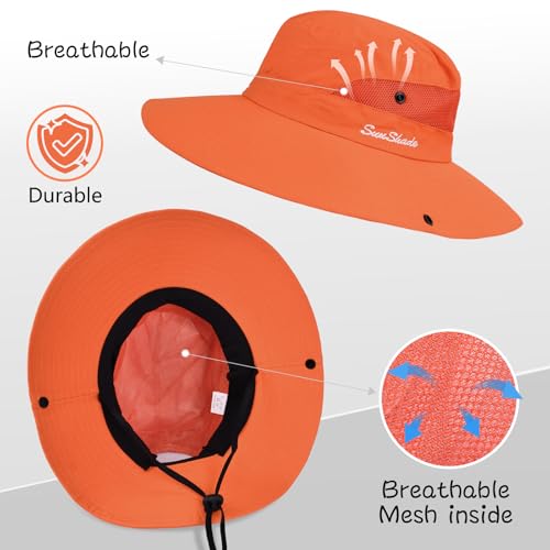 ZOORON Women's Ponytail Safari Sun Hat,Wide Brim UV Protection Bucket Hat - color: 1- Pure Orange