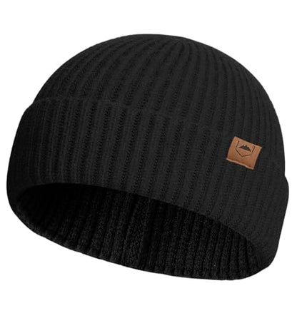 Tough Headwear Knit Beanie Hat - Stretch Fit Winter Hats for Men - Breathable Beanie for Women - Durable Acrylic Winter Cap - color: Fishermans - Black