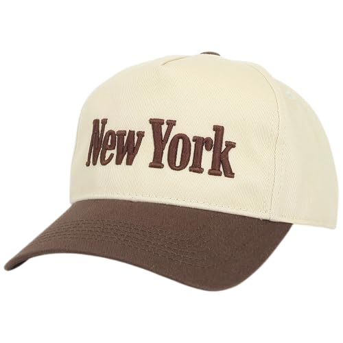 E BY ELIDAN New York Trucker Snapback Hat 3D Embroidered Baseball Cap - color: Cream Brown