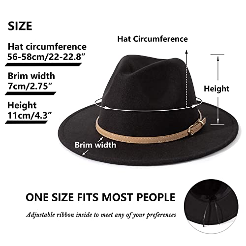Lisianthus Women Classic Felt Fedora Wide Brim Hat with Belt Buckle - color: Dark Grey