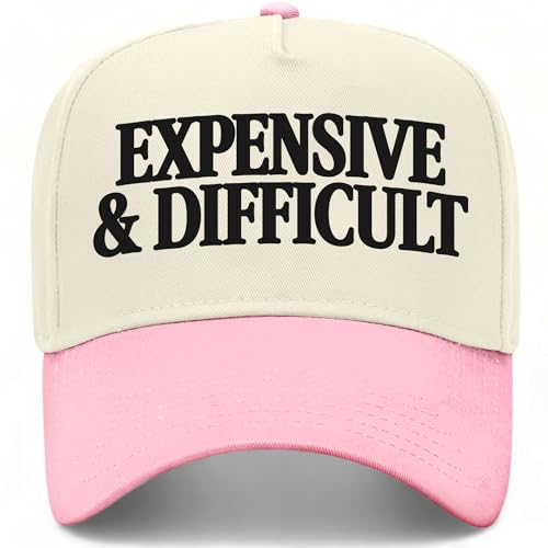 Expensive & Difficult Serif Vintage Trucker Hat | Funny Premium Snapback Baseball Hat for Men & Women - color: Light Pink/Natural