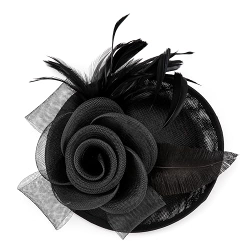BABEYOND Fascinators Hats for Women Tea Party Mesh Flower Pillbox Derby Hat - color: Black