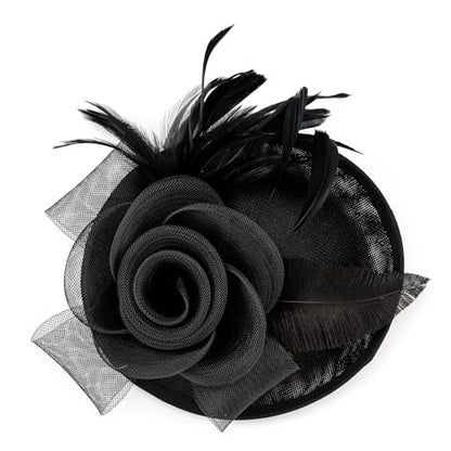 BABEYOND Fascinators Hats for Women Tea Party Mesh Flower Pillbox Derby Hat - color: Black