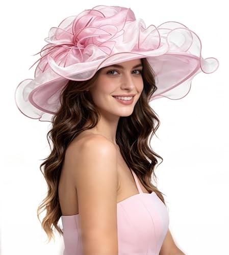 SAFERIN Women's Organza Church Fascinator Bridal Tea Party Wedding Hat - color: Sf03-pink