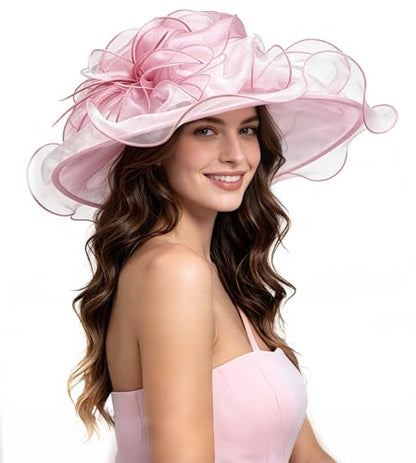 SAFERIN Women's Organza Church Fascinator Bridal Tea Party Wedding Hat - color: Sf03-pink