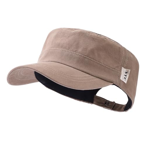 Men's Cadet Army Cap Military Style Adjustable Flat Top Cap Short Brim Baseball Hat for Men Trendy Umpire Sun Hats - color: Mg-jm2562-khaki