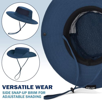 Cooling Sun Bucket Hat, UPF 50+ Wide Brim Boonie Hat with Ponytail Hole - color: 01 Navy Blue