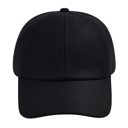 BOTVELA Men Wool Adjustable Tweed Baseball Cap - color: Black