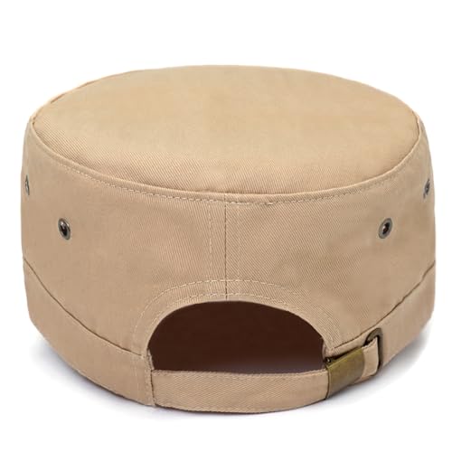 Cadet Hat Flat Top Hats Army Military Caps for Men Women - color: Beige D