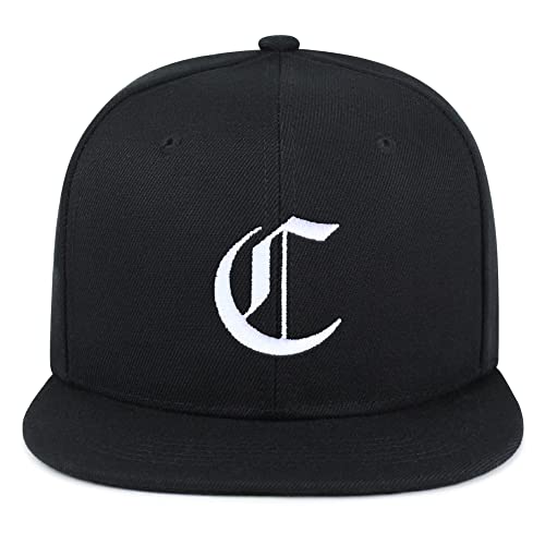 JPAK Old English Letter C Hip-Hop Snapback Hat Embroidered Baseball Cap English Alphabet - color: 04. Black