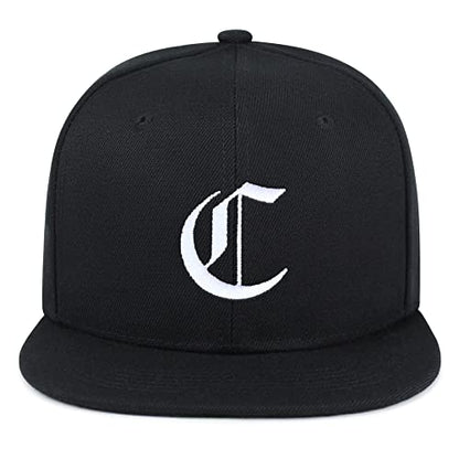 JPAK Old English Letter C Hip-Hop Snapback Hat Embroidered Baseball Cap English Alphabet - color: 04. Black
