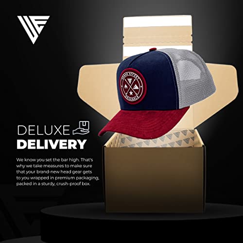 Urban Effort Trucker Hat for Men & Women, Mesh Back Baseball Cap, 5 Panel - color: Blue + Wine, style: Mesh Back