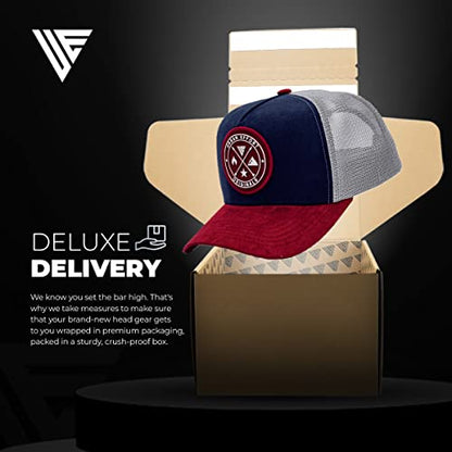 Urban Effort Trucker Hat for Men & Women, Mesh Back Baseball Cap, 5 Panel - color: Blue + Wine, style: Mesh Back