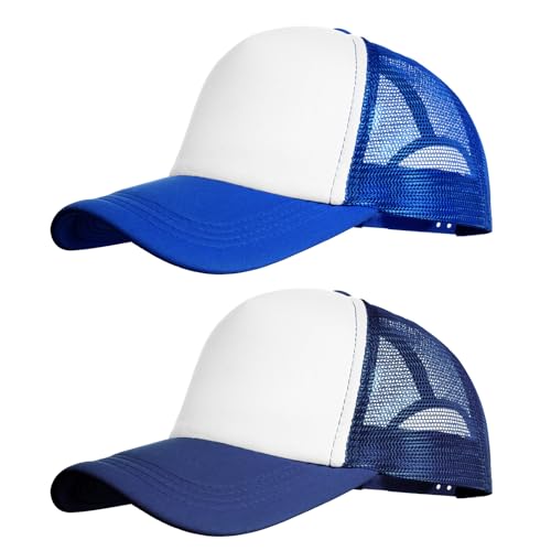 2 Pack Trucker Hat Bulk Mesh Cap for Women Men Adjustable Blank Hats for DIY Sports Outdoor - color: Royal Blue, Navy Blue