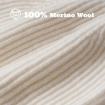 ACUSHLA 100% Merino Wool Beanie for Men & Women Knit Winter Hat Skull Cap - color: Creamy White, size: Medium-Large