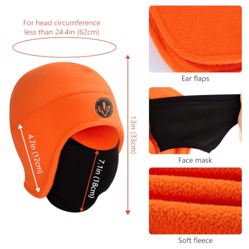 BASSDASH Unisex Soft Fleece 2-in-1 Hat with Mask Ear Flap - color: Orange