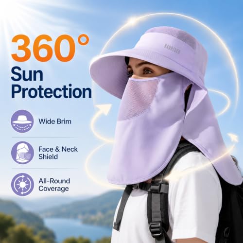 HUAMULAN Women Wide Brim Sun Hat Ponytail UV Protection Visor Fishing Cap - color: Purple