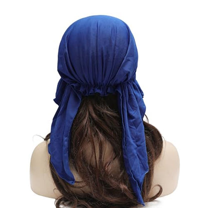 ZLYC Chemo Headwear for Women Brim Visor Head Scarf Pre Tied Headwraps Lightweight Skull Cap - color: Solid Royal Blue