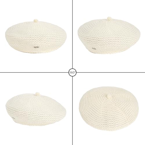Women Summer Straw Woven Sunhat Classic Beret Artist Painter Sun Hat Cap - color: B Beige White