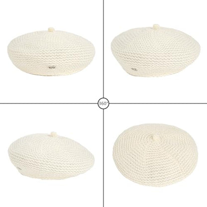 Women Summer Straw Woven Sunhat Classic Beret Artist Painter Sun Hat Cap - color: B Beige White