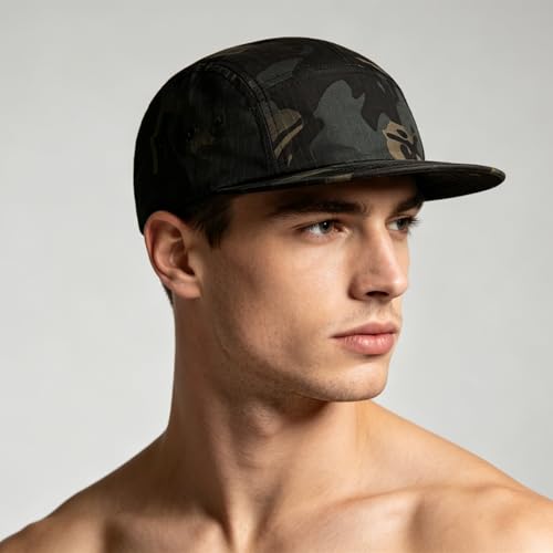 COOLSOME Camo Hat 5 Panels Hats Camper Hunting Cap - color: M (7-7 1/2)| Black |Flat-brim