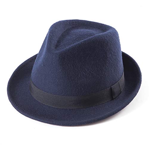 LADYBRO Straw Trilby Fedora Hat for Men Women 1920s Wool Felt Panama 7 1/4 - color: 09 Navy Blue, Size: 7 1/4 (58cm), Fits 22" - 22 7/8"