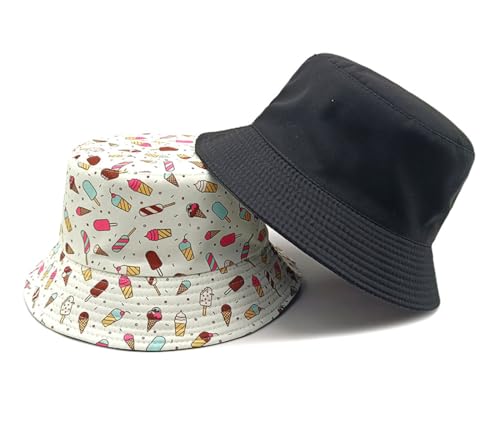 Summer Bucket hat, Love Pattern Sun hat, Packable Fisherman Outdoor Travel Hiking Beach Cap, one Size - color: Ice Cream