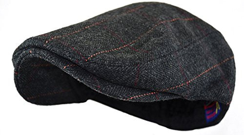 Wonderful Fashion Men's Classic Herringbone Tweed Wool Blend Newsboy Ivy Hat (Large/X-Large, Charcoal) - color: Black Plaid, size: Small-Medium