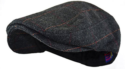 Wonderful Fashion Men's Classic Herringbone Tweed Wool Blend Newsboy Ivy Hat (Large/X-Large, Charcoal) - color: Black Plaid, size: Large-X-Large