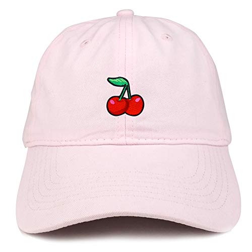 Trendy Apparel Shop Cherry Patch Brushed Cotton Unstructured Dad Hat - color: Light Pink