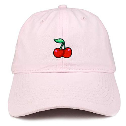 Trendy Apparel Shop Cherry Patch Brushed Cotton Unstructured Dad Hat - color: Light Pink