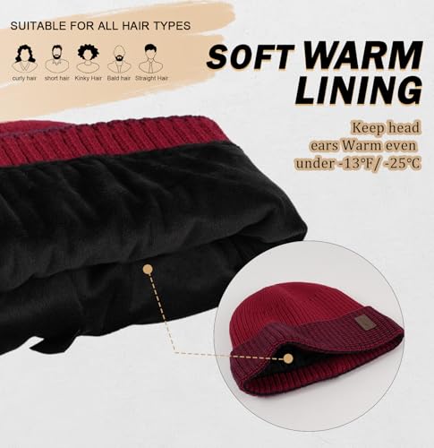 Wmcaps Winter Beanie for Men Women Fleece Lined Hat Warm Cuffed - color: Red/Black