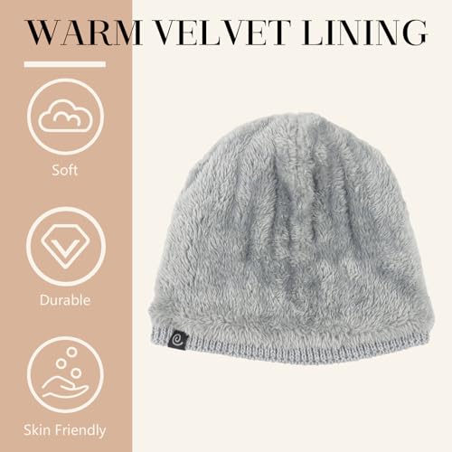 Winter Warm Beanie Hat for Women Men, Thick Cable Knit Cuffed Beanie - color: Grey