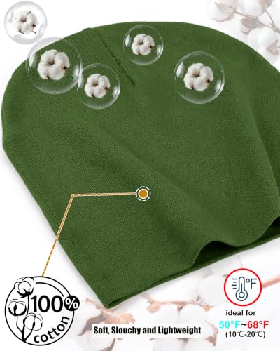 ROYBENS Thin 100% Cotton Beanie for Men Women Lightweight Slouchy Chemo Hat - color: 1pcs-turquoise Green